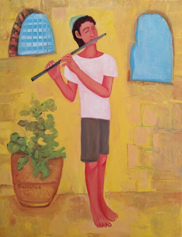 Painting titled "Young musician" by Janna Shulrufer, Original Artwork, Oil