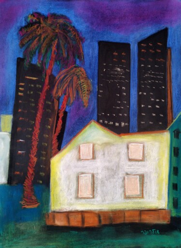 Σχέδιο με τίτλο "Tel-Aviv at night" από Janna Shulrufer, Αυθεντικά έργα τέχνης, Παστέλ