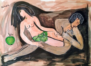 Dessin intitulée "The birth of Eve" par Janna Shulrufer, Œuvre d'art originale, Encre