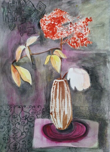 Painting titled "still life with flo…" by Janna Shulrufer, Original Artwork, Watercolor