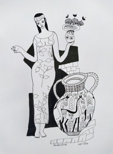 Σχέδιο με τίτλο "Queen Esther" από Janna Shulrufer, Αυθεντικά έργα τέχνης, Μελάνι