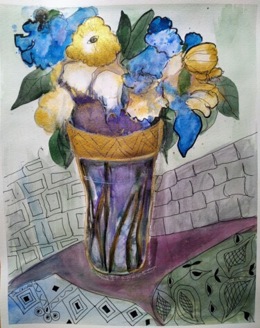 Peinture intitulée "flores" par Janna Shulrufer, Œuvre d'art originale, Aquarelle