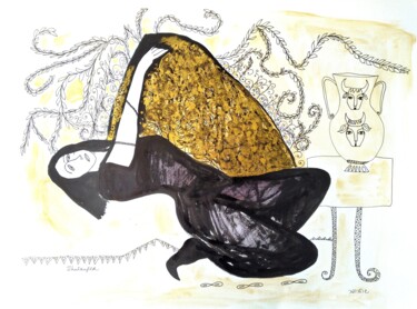 Dessin intitulée "shawl dance" par Janna Shulrufer, Œuvre d'art originale, Encre