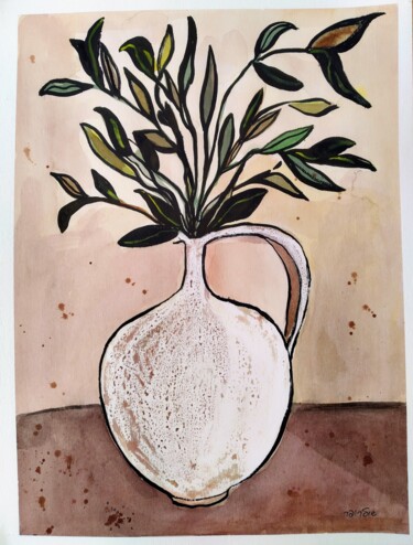 Ζωγραφική με τίτλο "white jug" από Janna Shulrufer, Αυθεντικά έργα τέχνης, Ακουαρέλα