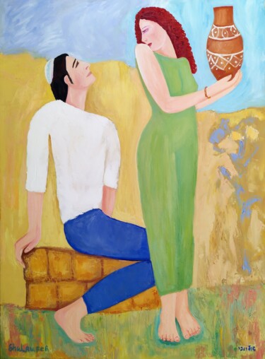 Картина под названием "Yitzhak and Rivka" - Janna Shulrufer, Подлинное произведение искусства, Масло