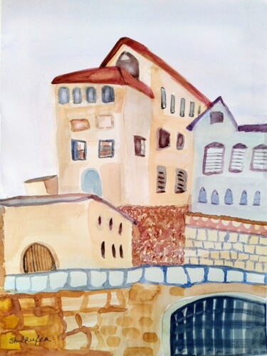 Painting titled "view at Tzfat" by Janna Shulrufer, Original Artwork, Watercolor