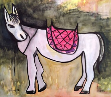 Рисунок под названием "white donkey" - Janna Shulrufer, Подлинное произведение искусства, Чернила