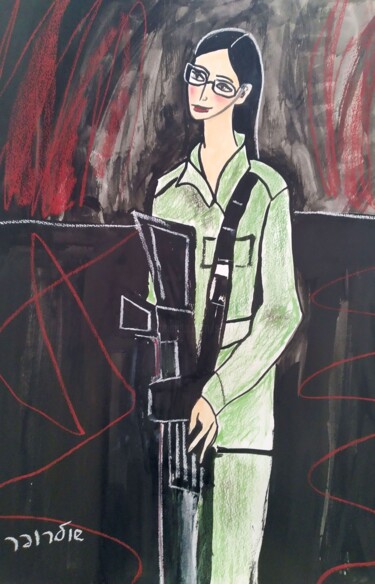 Disegno intitolato "girl soldier" da Janna Shulrufer, Opera d'arte originale, Inchiostro