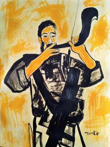 Dessin intitulée "shofar in the war" par Janna Shulrufer, Œuvre d'art originale, Encre