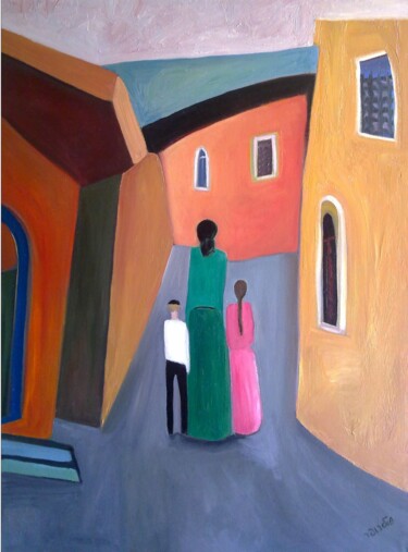 Pittura intitolato "In old city Safed 1" da Janna Shulrufer, Opera d'arte originale, Olio