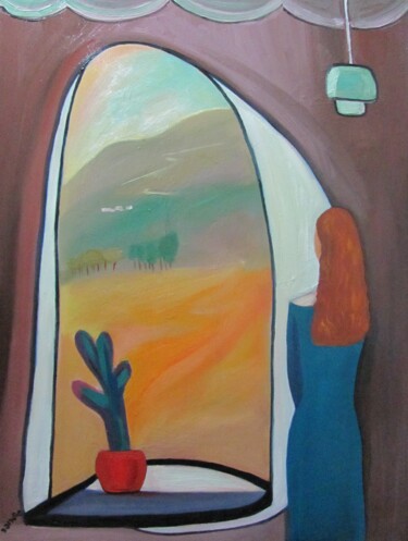 Painting titled "Open  window" by Janna Shulrufer, Original Artwork, Oil