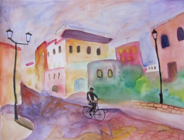 Painting titled "view at street in Z…" by Janna Shulrufer, Original Artwork, Watercolor