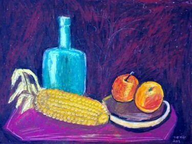 Drawing titled "Still life with corn" by Janna Shulrufer, Original Artwork, Pastel