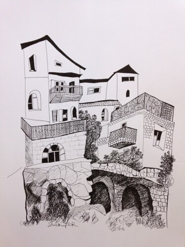 Drawing titled "in old Safed" by Janna Shulrufer, Original Artwork, Other