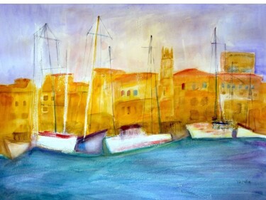 Painting titled "the boats" by Janna Shulrufer, Original Artwork, Watercolor