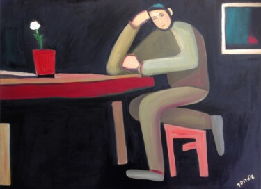 Schilderij getiteld "Sitting man" door Janna Shulrufer, Origineel Kunstwerk, Olie