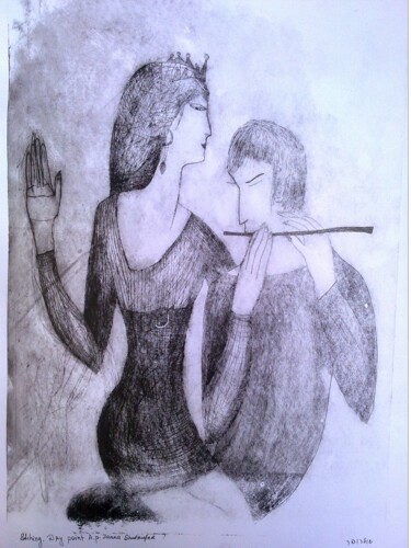 Gravures & estampes intitulée "The magic flute" par Janna Shulrufer, Œuvre d'art originale, Gravure