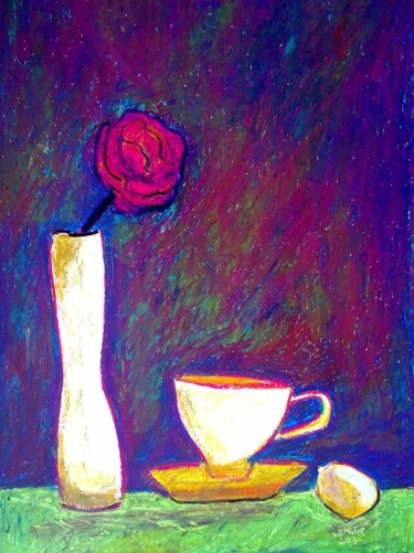 Drawing titled "still life with cup…" by Janna Shulrufer, Original Artwork, Pastel