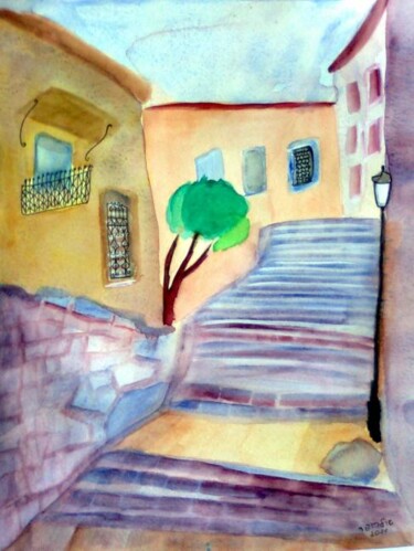 Painting titled "Urban landscape" by Janna Shulrufer, Original Artwork, Watercolor
