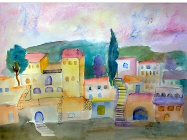 Peinture intitulée "Landscape in Safed 2" par Janna Shulrufer, Œuvre d'art originale, Aquarelle