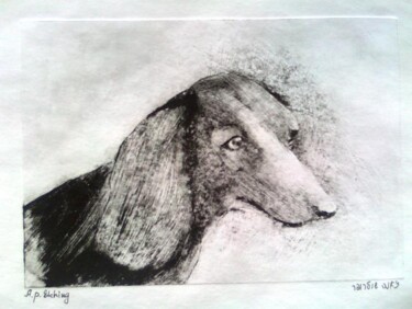 Printmaking titled "Dog" by Janna Shulrufer, Original Artwork, Engraving