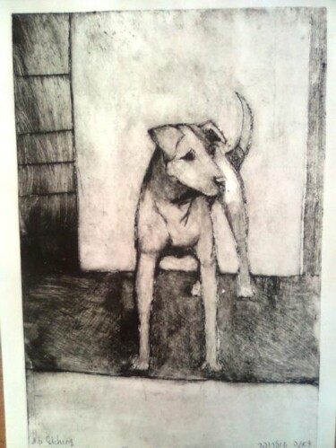 Gravures & estampes intitulée "Dog" par Janna Shulrufer, Œuvre d'art originale, Gravure
