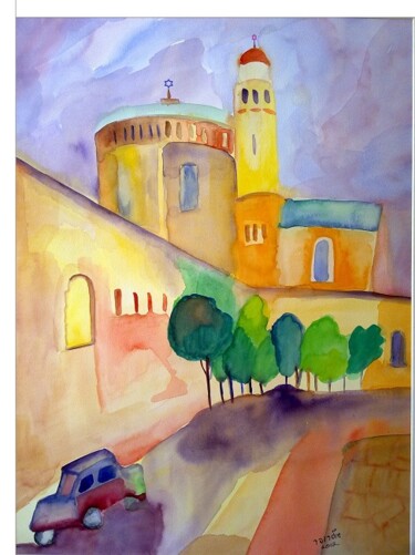 Painting titled "view to Jerusalem" by Janna Shulrufer, Original Artwork, Watercolor