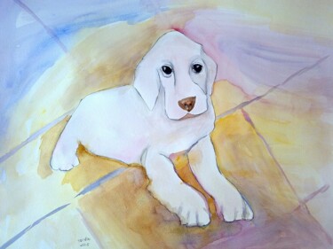 Malerei mit dem Titel "Dog 1" von Janna Shulrufer, Original-Kunstwerk, Aquarell