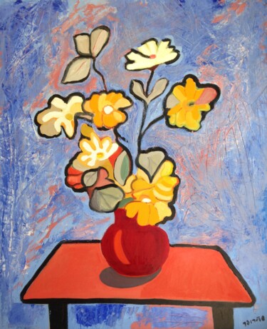 Картина под названием "Flowers in vase" - Janna Shulrufer, Подлинное произведение искусства, Масло