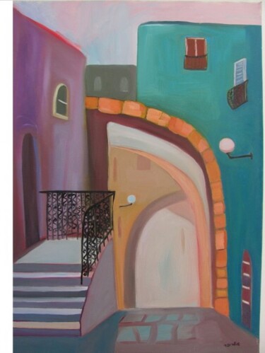 Schilderij getiteld "In old city Safed" door Janna Shulrufer, Origineel Kunstwerk, Olie