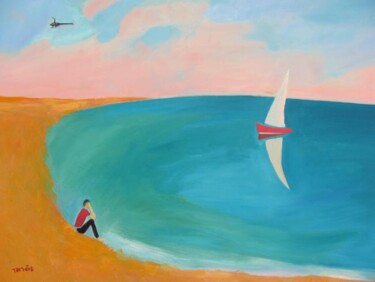 Painting titled "Sea landscape" by Janna Shulrufer, Original Artwork, Oil