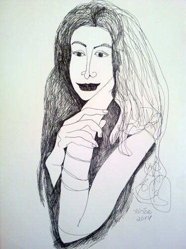 Drawing titled "Portrait 2" by Janna Shulrufer, Original Artwork, Gel pen