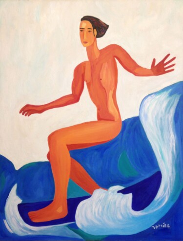 Painting titled "The Surfer" by Janna Shulrufer, Original Artwork, Oil