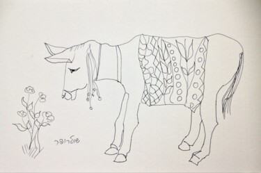 Рисунок под названием "donkey 3" - Janna Shulrufer, Подлинное произведение искусства, Гелевая ручка