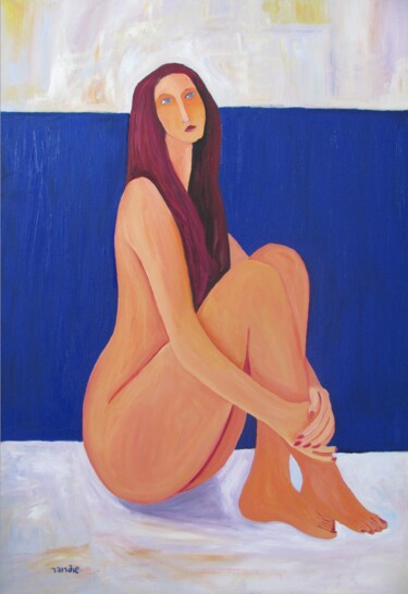 Painting titled "Sitting nude 3" by Janna Shulrufer, Original Artwork, Oil