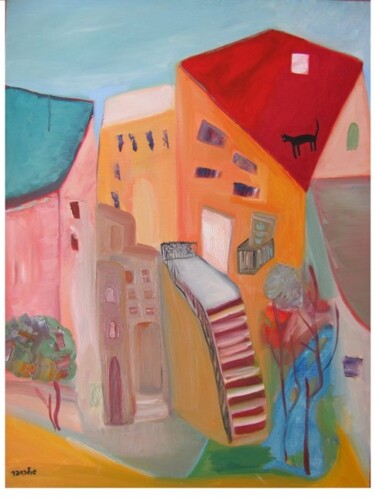 Pittura intitolato "In old Safed 2" da Janna Shulrufer, Opera d'arte originale, Olio