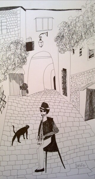 Drawing titled "blind musician" by Janna Shulrufer, Original Artwork, Ink