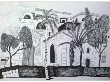 Disegno intitolato "view at Yaffo" da Janna Shulrufer, Opera d'arte originale, Inchiostro