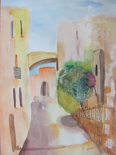 Painting titled "Summer in Safed" by Janna Shulrufer, Original Artwork, Watercolor