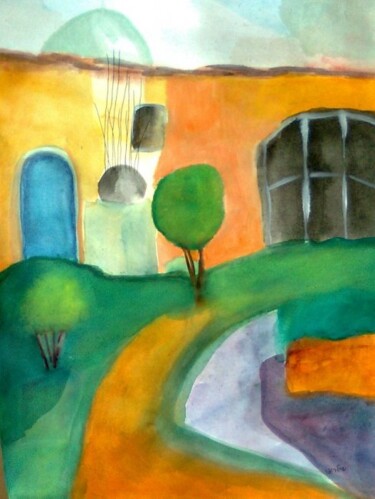 Картина под названием "Artist's colony in…" - Janna Shulrufer, Подлинное произведение искусства, Акварель