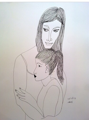 Dessin intitulée "Mother and daughter" par Janna Shulrufer, Œuvre d'art originale, Encre