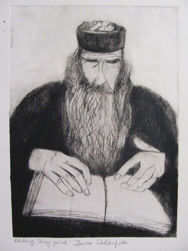 Incisioni, stampe intitolato "Portrait of rabbi" da Janna Shulrufer, Opera d'arte originale, incisione