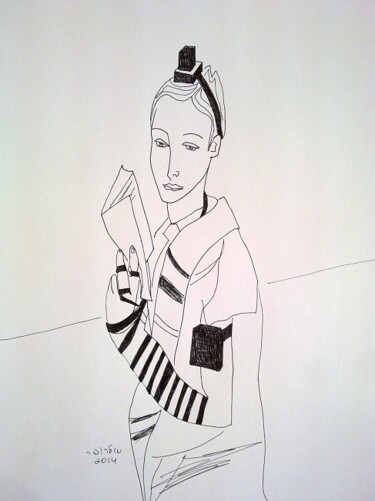 Disegno intitolato "Portrait of a boy" da Janna Shulrufer, Opera d'arte originale, Inchiostro