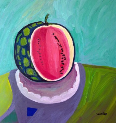 Painting titled "Watermelon" by Janna Shulrufer, Original Artwork, Oil