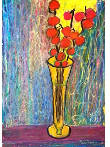 Zeichnungen mit dem Titel "Tomatoes in a vase" von Janna Shulrufer, Original-Kunstwerk, Pastell