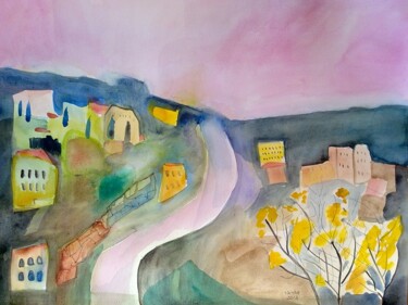 Painting titled "Landscape in Safed" by Janna Shulrufer, Original Artwork, Watercolor