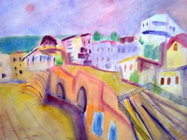 Painting titled "In old Safed 1" by Janna Shulrufer, Original Artwork, Watercolor