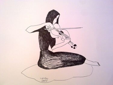 Desenho intitulada "Playing violin" por Janna Shulrufer, Obras de arte originais
