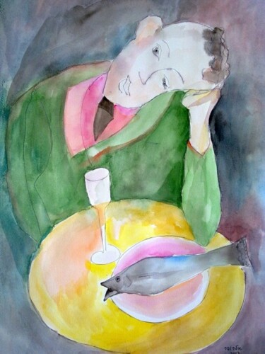 Peinture intitulée "still life with fish" par Janna Shulrufer, Œuvre d'art originale, Aquarelle