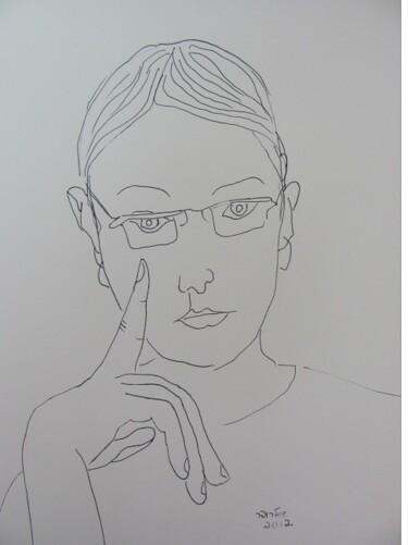 Drawing titled "Self portrait" by Janna Shulrufer, Original Artwork, Gel pen